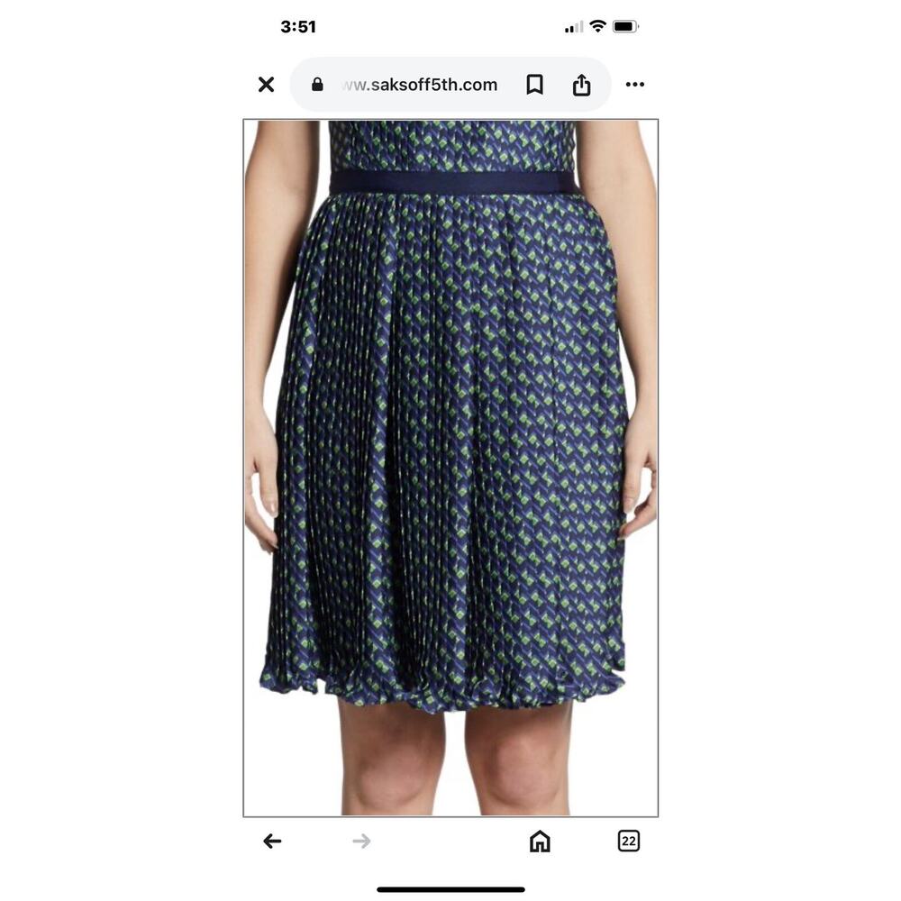 Shoshanna Paulette Micro-pleat Sleeveless Knee Length Dress, Blue/Green Print 6 - Picture 4 of 16